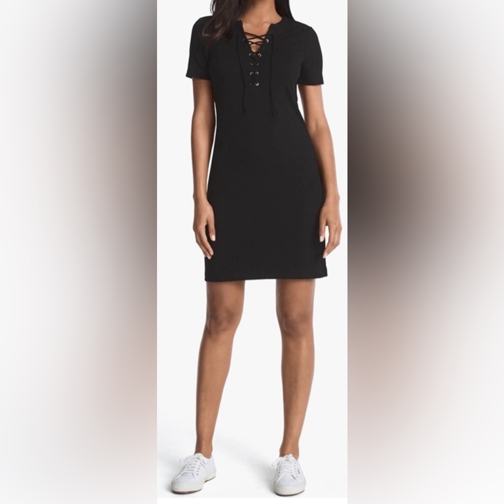 White House Black Market Lace Up Black Dress